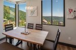 Dining area has views of the mountain and the lake. 